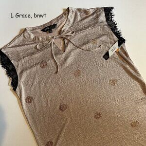 Large Lularoe Grace sleeveless shirt, pink with dots, Elegant